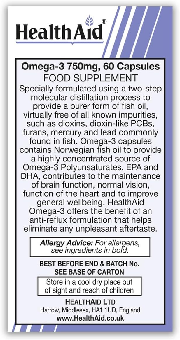 HealthAid Omega 3 750 mg - 60 Capsules, (Pack of 1) : Amazon.co.uk: Health & Personal Care