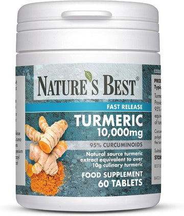 Turmeric Tablets Fast Release 10,000Mg (200Mg Extract) 95% Curcuminoids | High Strength Turmeric Curcumin | 60 Tablets | Fast Absorption Formula | Uk Made | Purest Grade, Standardised Extract (60)