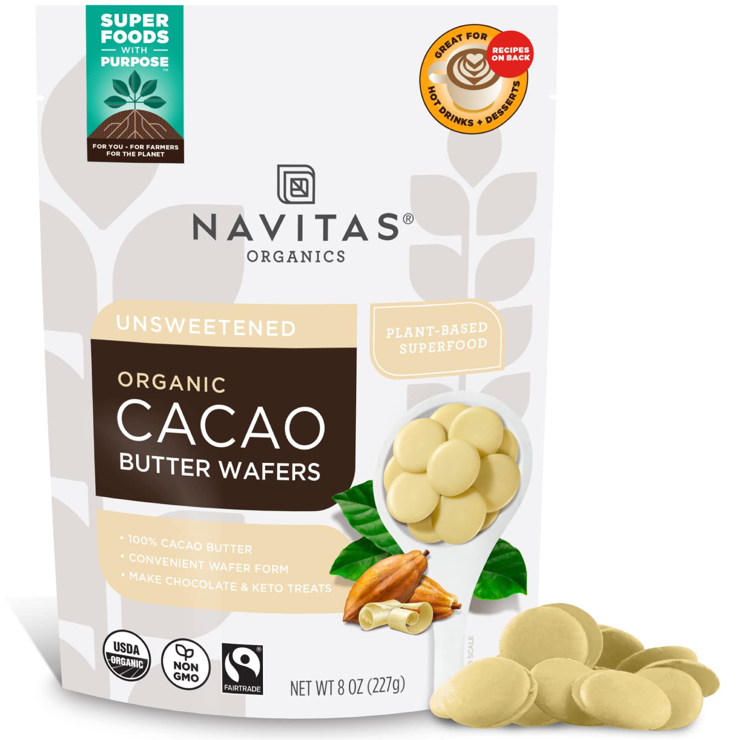 Navitas Organics Cacao Butter Wafers, 8Oz — Organic, Non-Gmo, Fairtrade, Gluten-Free