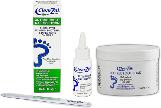 Combo Pack -ClearZal Fungal Nail Treatment | Antimicrobial Nail Solution 30ml | ClearZal Silk Tea Tree Foot Soak 215g | Foot Care | Kills Fungus, Bacteria and Viruses : Amazon.co.uk: Beauty