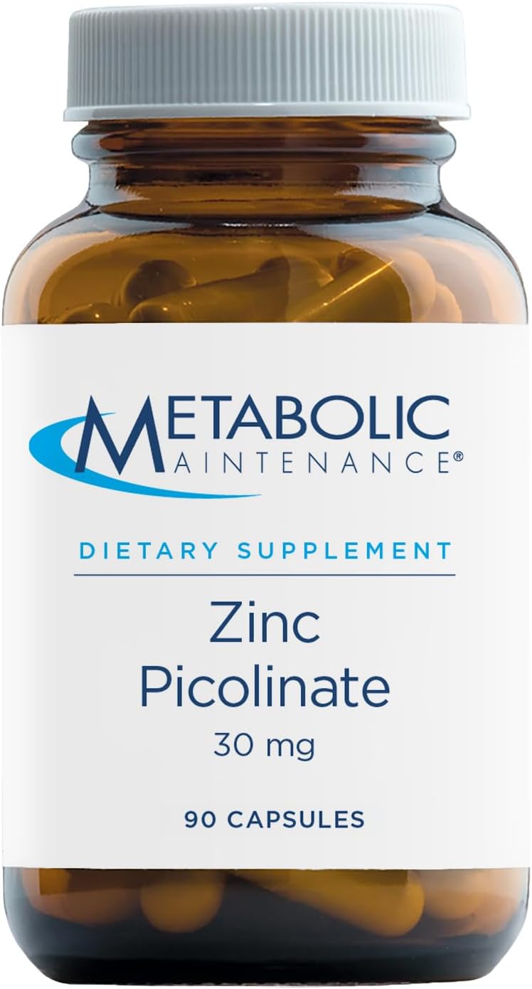 Metabolic Maintenance Zinc Picolinate - Gluten Free Ascorbic Acid & Ascorbyl Palmitate Vitamin C for Immune Support - Contains 30 Mg of Zinc Per Serving (90 Capsules)