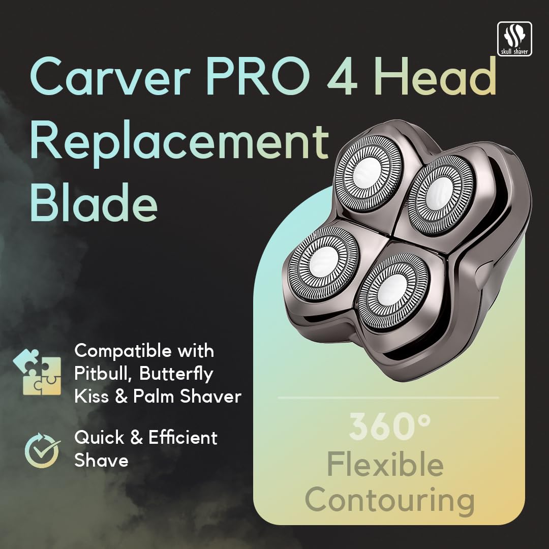 Skull Shaver Carver Pro 4 Head Replacement Blade - Shaver Blade For Wet & Dry Shaving - Rotary Heads Design - Japanese Stainless Steel - Compatible With Pitbull, Palm & Butterfly Kiss Shavers : Beauty & Personal Care