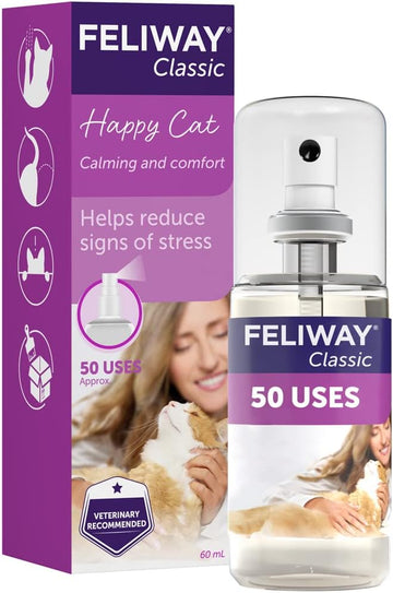 Feliway Classic 60Ml Spray, Comforts Cats And Helps Solve Behavioural Issues And Stress/Anxiety In The Home And On The Move - 60Ml281012E