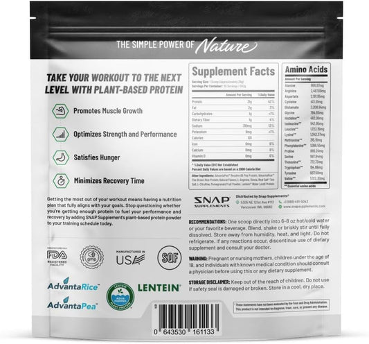 Snap Supplements Organic Plant Based Vegan Protein Powder Nitric Oxide Boosting Protein Powder, Vanilla Bean, Bcaa Amino Acid For Muscle Growth, Performance & Recovery - 30 Servings (Banana)