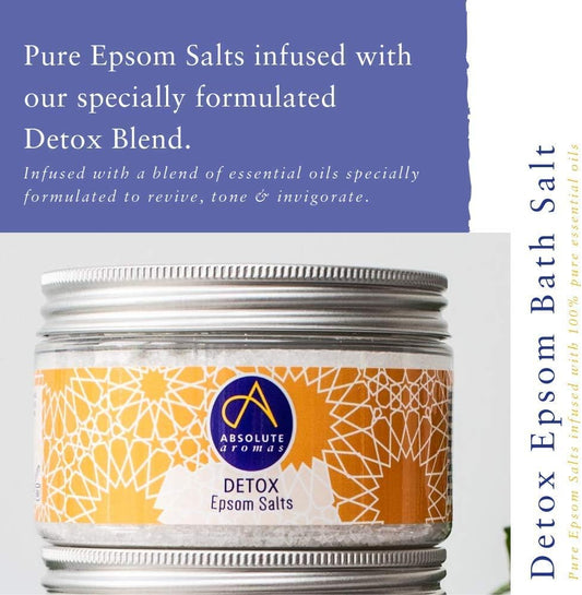 Absolute Aromas Detox Epsom Bath Salts 575G - Magnesium Sulphate Infused With 100% Pure Juniperberry, Geranium, Palmarosa, Grapefruit And Cedarwood Oils Essential Oils