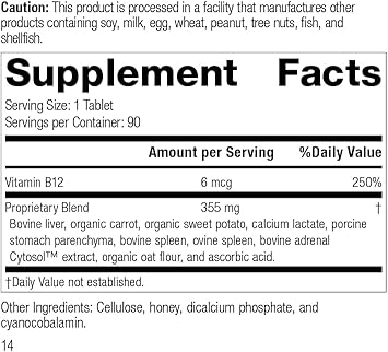 Standard Process Cataplex B12 - Vitamin B12 Supplement Supports Blood Health, Folic Acid Metabolism, And General Health With Oat Flour And More - 90 Tablets