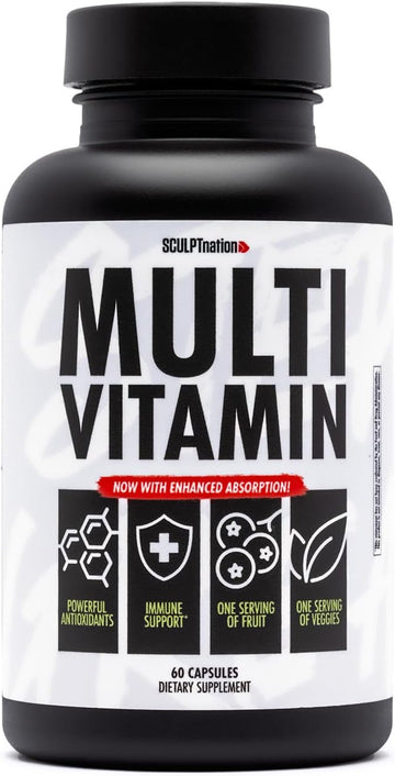 Sculpt Nation By V Shred Multivitamin - Daily Multivitamin For Women And Men With Zinc, Vitamin C, And Copper, Nutritional Support With One Serving Of Fruit And Veggies - 60 Capsules