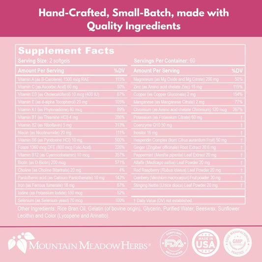 Mountain Meadow Herbs Vita-Mom - Herbal Prenatal Vitamins For Women: Unique Blend Of Folic Acid, Vitamins, Iron & Herbs In Soft Gel Caps - 2-Month Supply (120 Ct.)