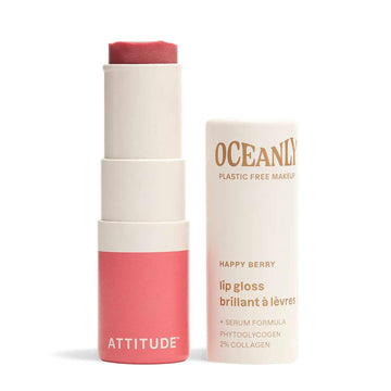 Attitude Oceanly Sheer Lip Gloss Stick, Ewg Verified, Titanium Dioxide-Free, Vegan Makeup & Beauty, Cruelty-Free, Plastic-Free, Happy Berry, 0.12 Ounces