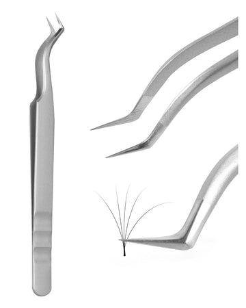 Volume Lash Tweezers Beyelian Lash Tweezers For Eyelash Extensions, Curved L High Precision Tip For Mega Fans, Stainless Steel As09 Silver