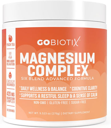 Magnesium Glycinate Powder - Magnesium Complex Supplement With Citrate, Malate, And Glutamine Chelate - Sugar Free, Non Gmo - 420 Mg Per Serving - 60 Servings Per Tub - Peach Tea