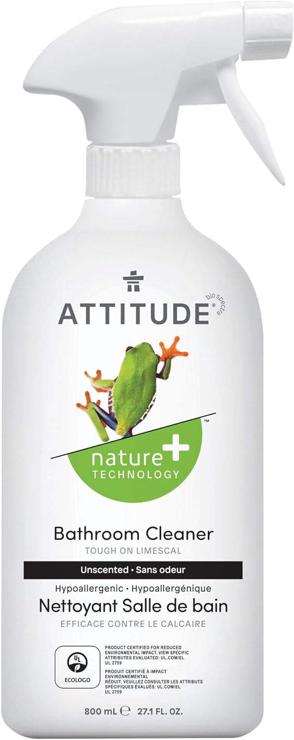 ATTITUDE Bathroom Cleaner, EWG Verified, Plant- and Mineral-Based, Vegan Household Products, Unscented, 27.1 Fl Oz