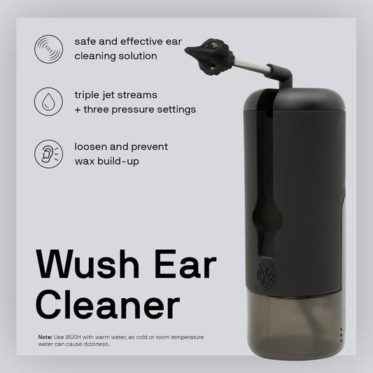 Wush Pro By Black Wolf - The Original Deluxe Water Powered Ear Cleaner With 6 Reusable Replacement Tips By Black Wolf - Safe & Effective For Ear Wax Buildup - Electric Ear Wax Removal Kit (Black)