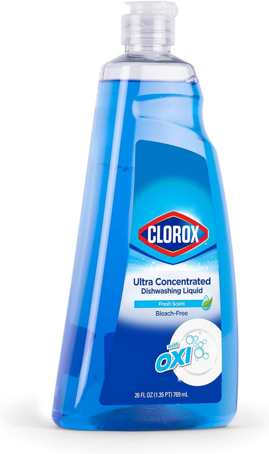 Clorox Ultra Concentrated Dishwashing Liquid Dish Soap with Oxi, Fresh Scent, 26 Fl Oz | Bleach-Free, Powers Through Grease, Perfect for Dish washing and Cleaning | Clorox Dish Detergent Liquid