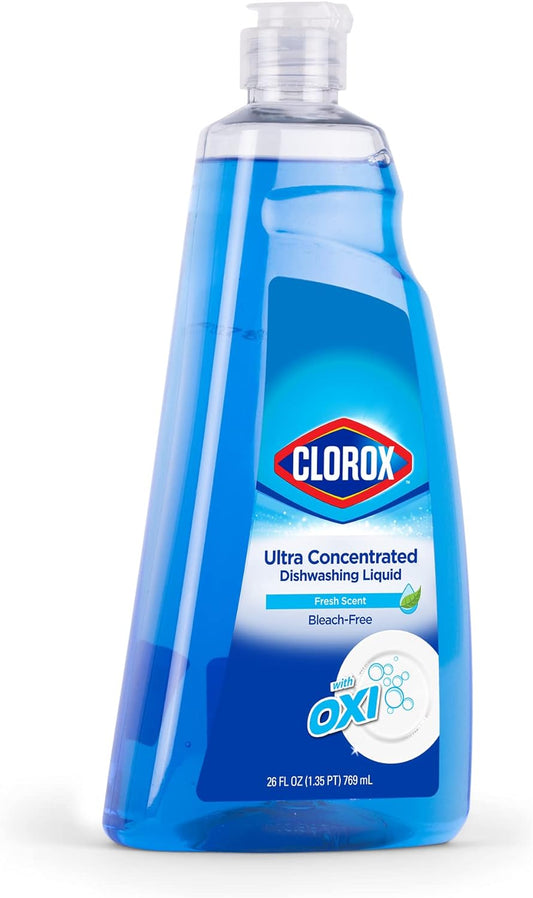 Clorox Ultra Concentrated Dishwashing Liquid Dish Soap with Oxi, Fresh Scent, 26 Fl Oz | Bleach-Free, Powers Through Grease, Perfect for Dish washing and Cleaning Dish Detergent Liquid