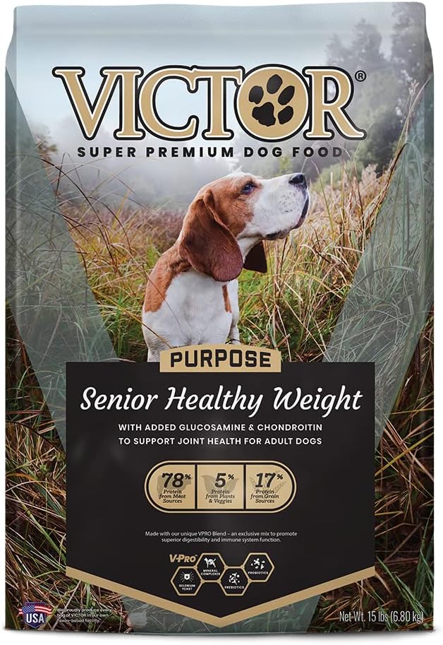 Victor Super Premium Dog Food – Purpose - Senior Healthy Weight – Gluten Free Weight Management Dry Dog Food For Senior Dogs With Glucosamine And Chondroitin, For Hip And Joint Health, 15Lbs