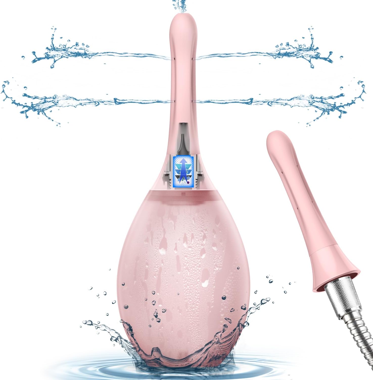 Enema Douche Anti Back-Flow, Amal Douche Connected to Shower Hole,Enema Bulb with 7 Spouts, Reusable Portable Enima Vaginal Cleaner kit for Men Women (Pink)