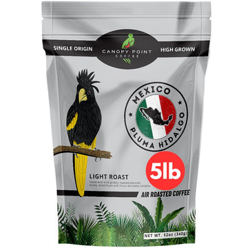 Canopy Point Coffee - Pluma Hidalgo Mexico Light Roast - 5lb Bag, Whole Bean, Gourmet Blonde Roast, Arabica Single Origin, Specialty Small Batch Air Roasted Coffee Beans, Bold not Bitter (Bulk Whole Bean, 5lbs)
