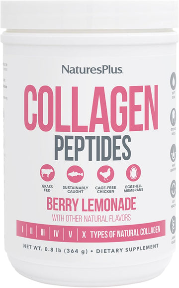 Natures Plus Collagen Peptides, Berry Lemonade - 0.8 Lb Powder - Hair, Skin, Nail & Joint Health, Immune System Support - Non-Gmo, Gluten Free - 14 Servings