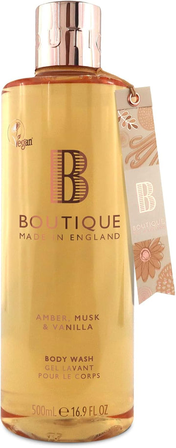 Boutique Amber, Musk & Vanilla Fragrance Refreshing Body Wash 500Ml - Relaxing Blend Of Essential Oils - Vegan And Cruelty Free, No Sls Or Parabens - Made In England