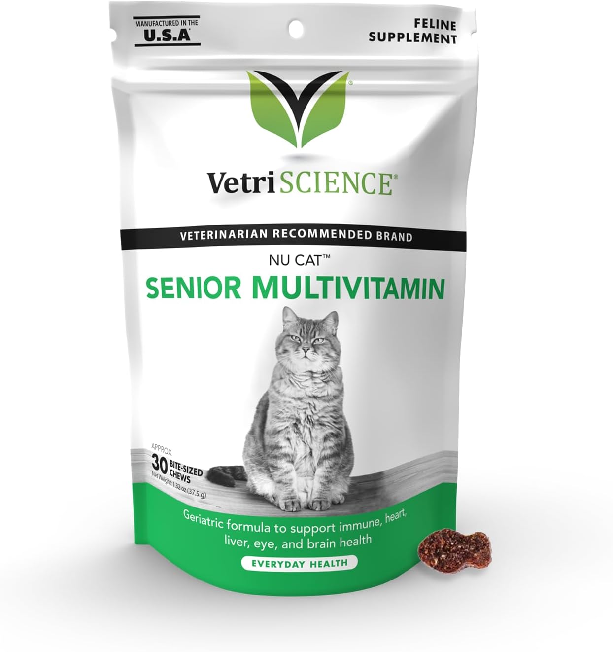 VetriScience Nu Cat Senior Multivitamin with Lysine for Cats - 30 Chews - Cat Supplements & Vitamins Designed to Support Heart, Eye and Brain Function, Immunity and Liver Health in Senior Cats?