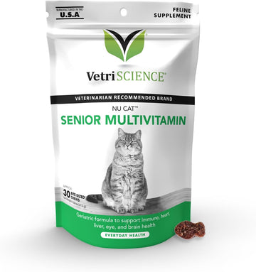 VetriScience Nu Cat Senior Multivitamin with Lysine for Cats - 30 Chews - Cat Supplements & Vitamins Designed to Support Heart, Eye and Brain Function, Immunity and Liver Health in Senior Cats?