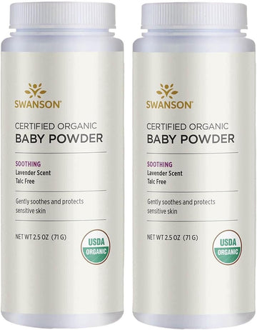 Swanson Certified Organic Baby Powder Talc-Free Lavender Scent 2.5 Ounce (71 G) Pwdr (2 Pack)