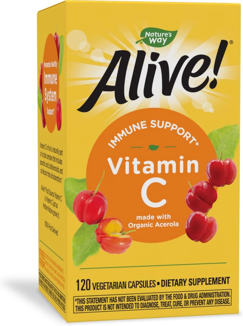 Nature's Way Alive! Vitamin C Supplement with Organic Acerola, Immune Support*, 120 Capsules