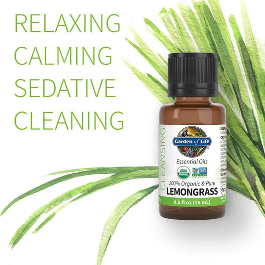 Garden Of Life Essential Oil, Usda Organic & Pure, Clean, Undiluted & Non-Gmo, For Diffuser, Aromatherapy, Meditation, Cleansing, Relaxing, Calming, Lemongrass, 0.5 Fl Oz
