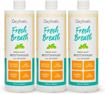 Oxyfresh Fresh Breath Fresh Mint Mouthwash – Dentist Recommended For Long-Lasting Fresh Breath & Healthy Gums | Alcohol & Fluoride Free (3-16 Oz Bottles)