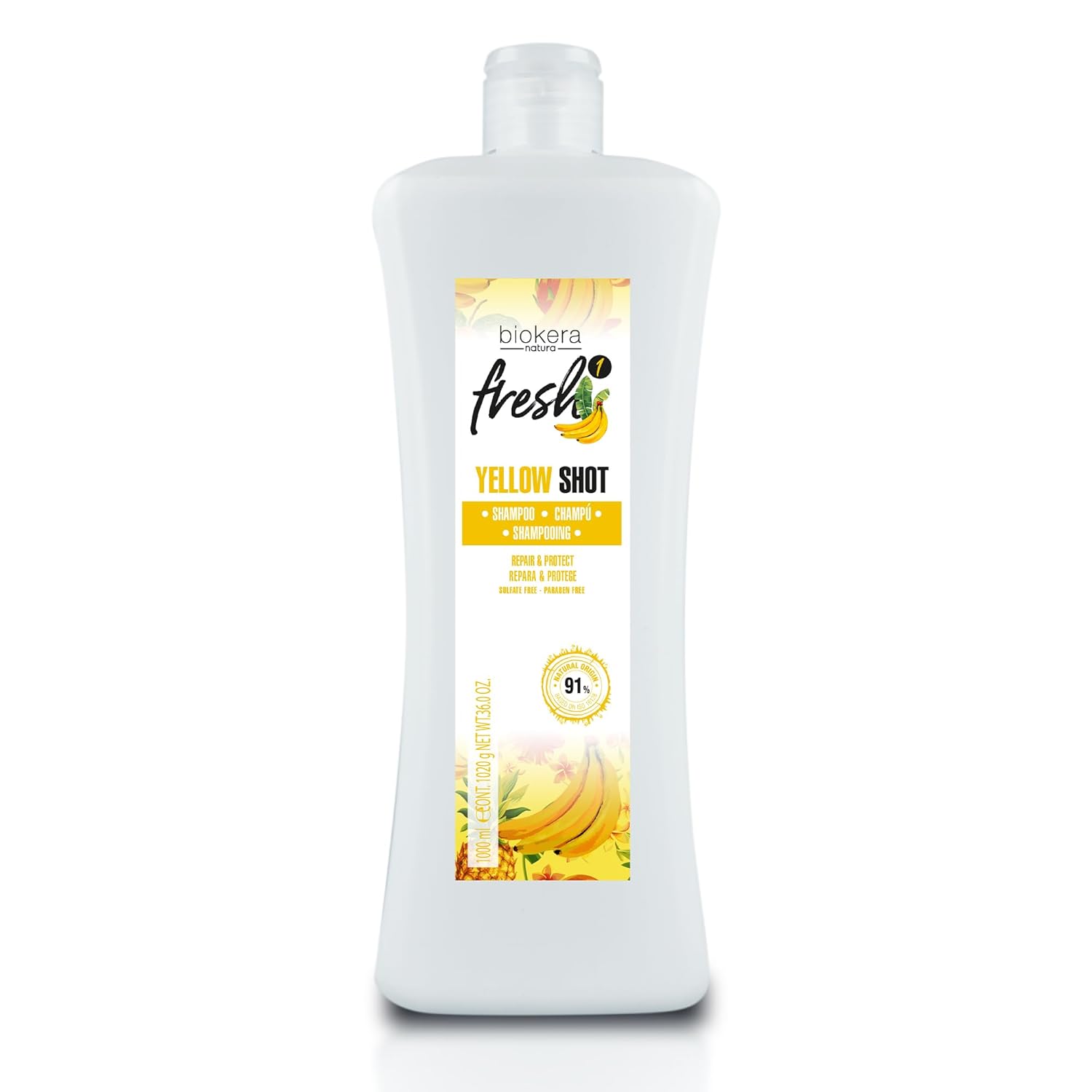 Salerm - Repair Shampoo Yellow Shot - Biokera Fresh - 1000 Ml - Repairs And Protects - For Shiny, Frizz-Free Hair - Sulfate-Free And Paraben-Free Shampoo