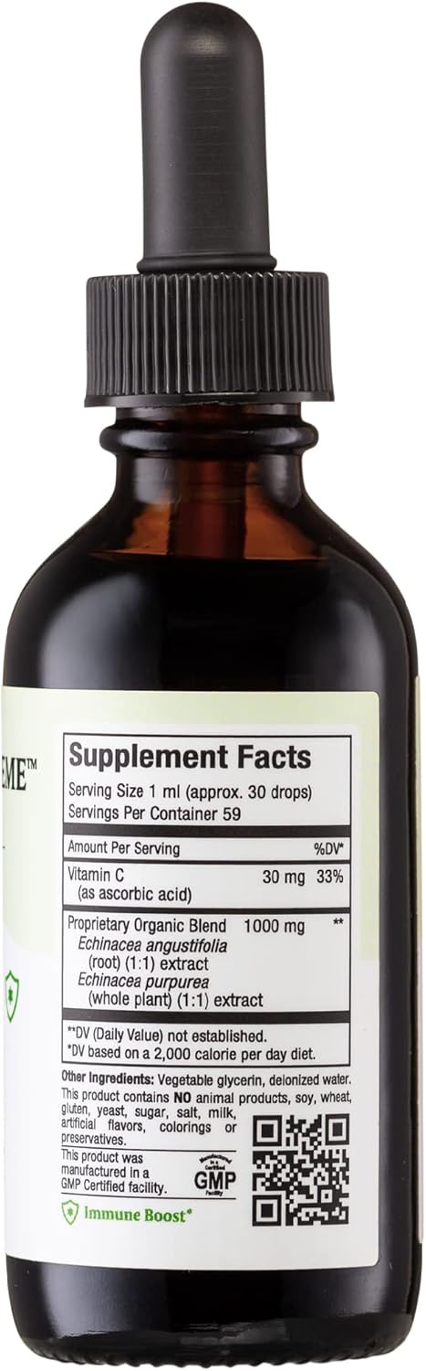 Maxi Health - Organic Echinacea Supreme Liquid Extract With Vitamin C - Immune Support Supplement Echinacea Drops - 1000Mg Echinacea Root & Whole Plant Herb Extract - 2 Fl Oz Immune Booster Bottle