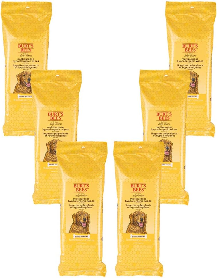 Burt's Bees for Pets Multipurpose Dog Grooming Wipes | Puppy & Dog Wipes for Grooming | Cruelty Free, Sulfate & Paraben Free, pH Balanced for Dogs - Made in USA, 50 Ct - 6 Pack