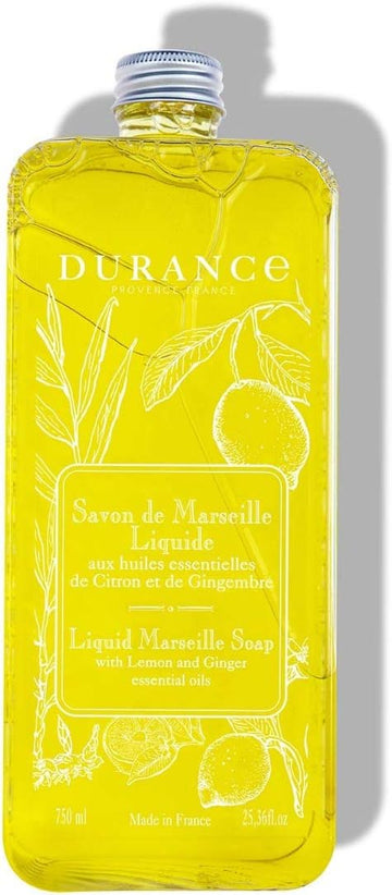Durance Liquid Marseille Soap Refill With Lemon & Ginger Essential Oils 750Ml – Paraben Free Hand Wash Refill – Vegan Friendly - Gently Cleanses & Nourishes