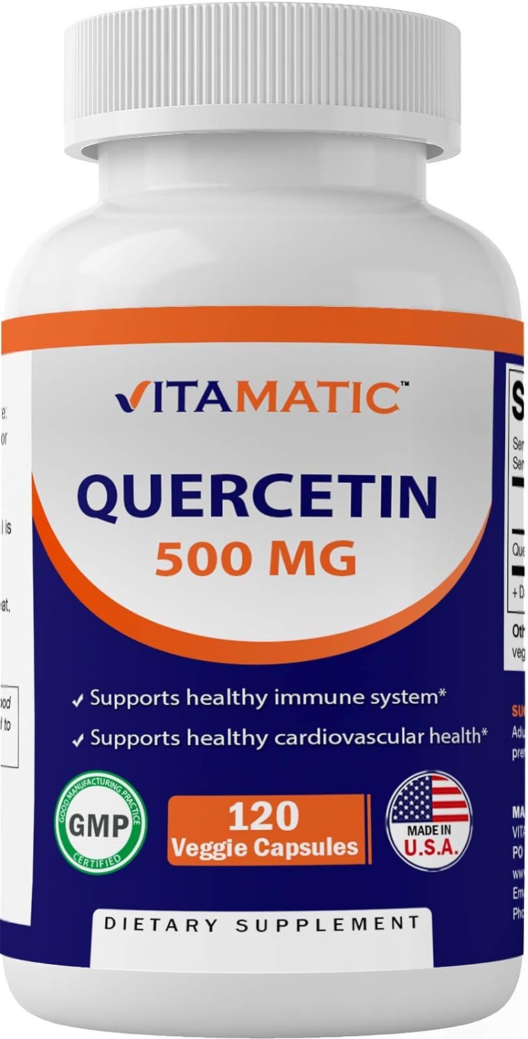 Vitamatic Quercetin 500 mg, 120 Vegetarian Capsules (Non-GMO, Gluten Free, Vegan) - Supports Cardiovascular Health