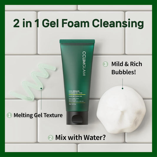 Cica Regain Cleansing Gel Foam 150Ml(5.07Fl.Oz), Vegan Mild Skin Barrier Cleanser For Sensitive Skin, Pore And Sebum Care, Calming Soothing Effect, Clean Beauty, Korean Skin Care