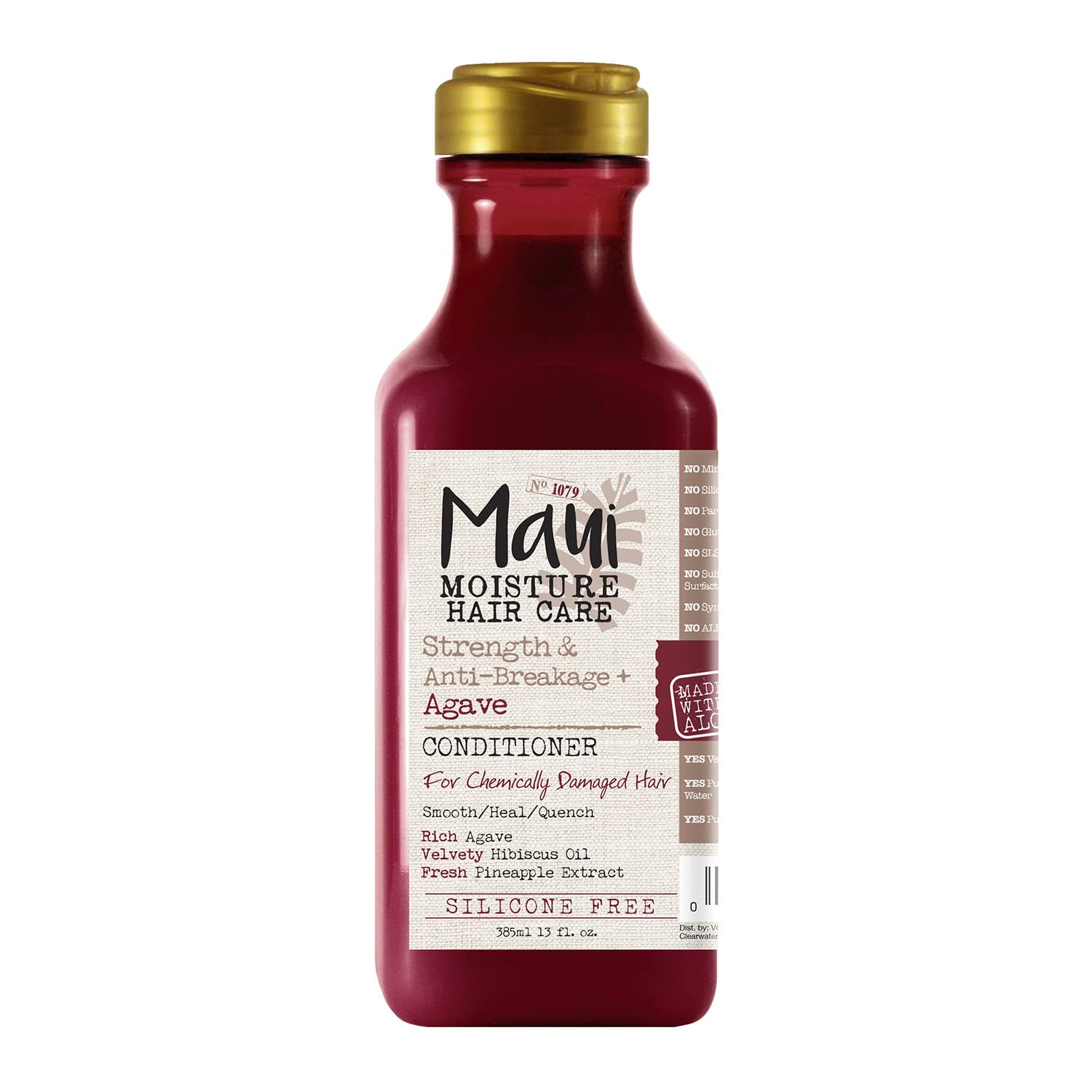 Maui Moisture Strength Antibreakage + Moisturizing Agave Conditioner For Color Treated Or Chemically Damaged Hair Vegan Silicone Parabenfree Sulfatefree Surfactants, Hibiscus, 13 Fl Oz