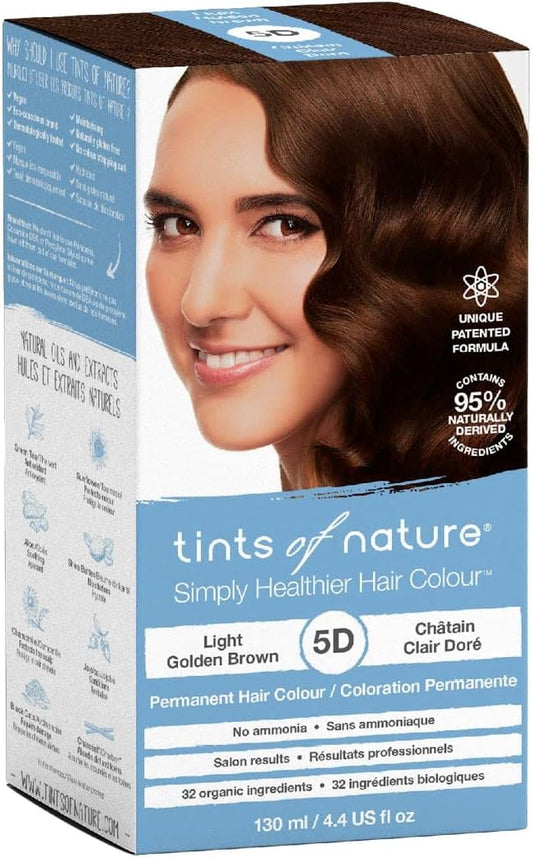 Tints Of Nature 5D Light Golden Brown Permanent Hair Dye, Nourishes Hair And Covers Greys, Ammonia-Free, 130Ml