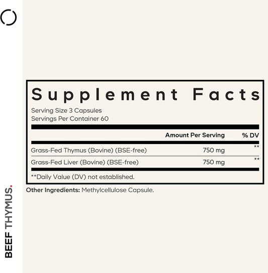 Codeage Grass Fed Beef Thymus Supplement Superfood, Freeze Dried, Non-Defatted, Desiccated Thymus & Liver Pills, Glandulars Meat, Pasture Raised Beef Vitamins, Non-Gmo, 180 Capsules