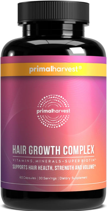 Primal Harvest 1 Pack, Hair Growth Vitamins, Hair Growth For Women & Men - 60 Hair Growth Pills, Natural Hair Thickening Product W/Biotin & Zinc - Hair Supplement, Regrowth Hair Vitamins