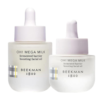 Beekman 1802 Oh! Mega Milk Facial Oil - Includes 1 Fl Oz & 0.5 Fl Oz Bottles - Niacinamide & Vitamin C - Barrier Boosting - Fragrance Free - Intensely Hydrates & Softens - Cruelty Free