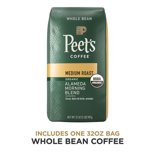 Peet's Coffee, Medium Roast Whole Bean Coffee - Organic Alameda Morning Blend 32 Ounce Bag, USDA Organic