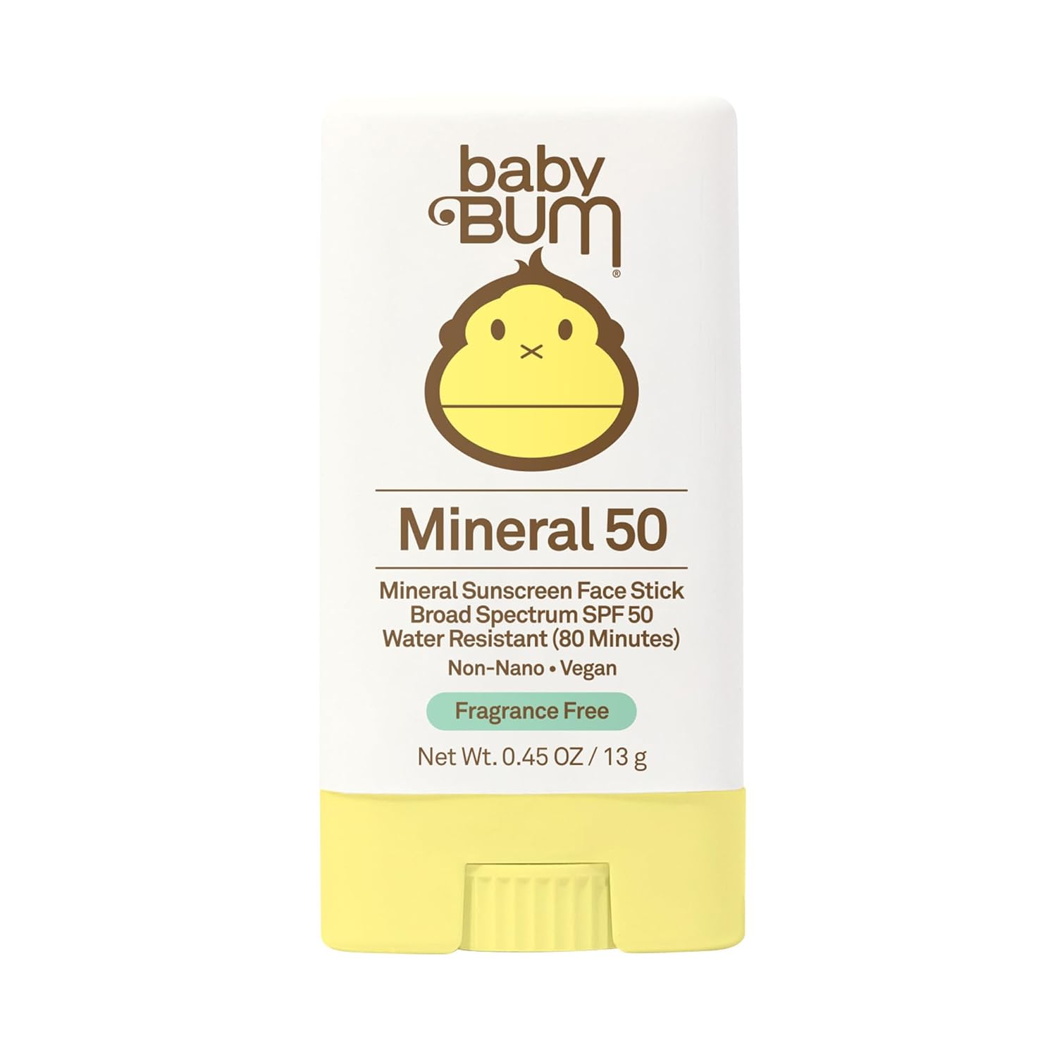 Sun Bum Baby Bum Mineral Spf 50 Sunscreen Stick - Hawaii 104 Act Compliant (Without Octinoxate & Oxybenzone) - Uva/Uvb Face And Body Protection - Unscented For Sensitive Skin - Travel Size 0.45 Oz