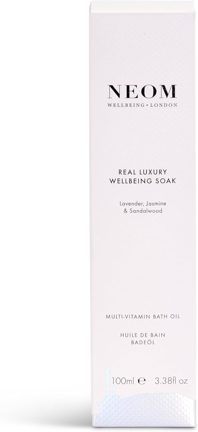 Neom- Wellbeing Soak Bath Oil, 100Ml (Real Luxury) | Lavender, Jasmine & Sandalwood | Rosehip, Coconut & Almond Oil : Beauty & Personal Care