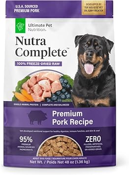 ULTIMATE PET NUTRITION Nutra Complete, 100% Freeze Dried Veterinarian Formulated Raw Dog Food with Antioxidants Prebiotics and Amino Acids, (3 Pound, Pork)