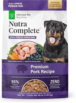 Ultimate Pet Nutrition Nutra Complete Raw Freeze Dried Dog Food, Veterinarian Formulated With Antioxidants, Prebiotics & Amino Acids (3 Pound, Pork)