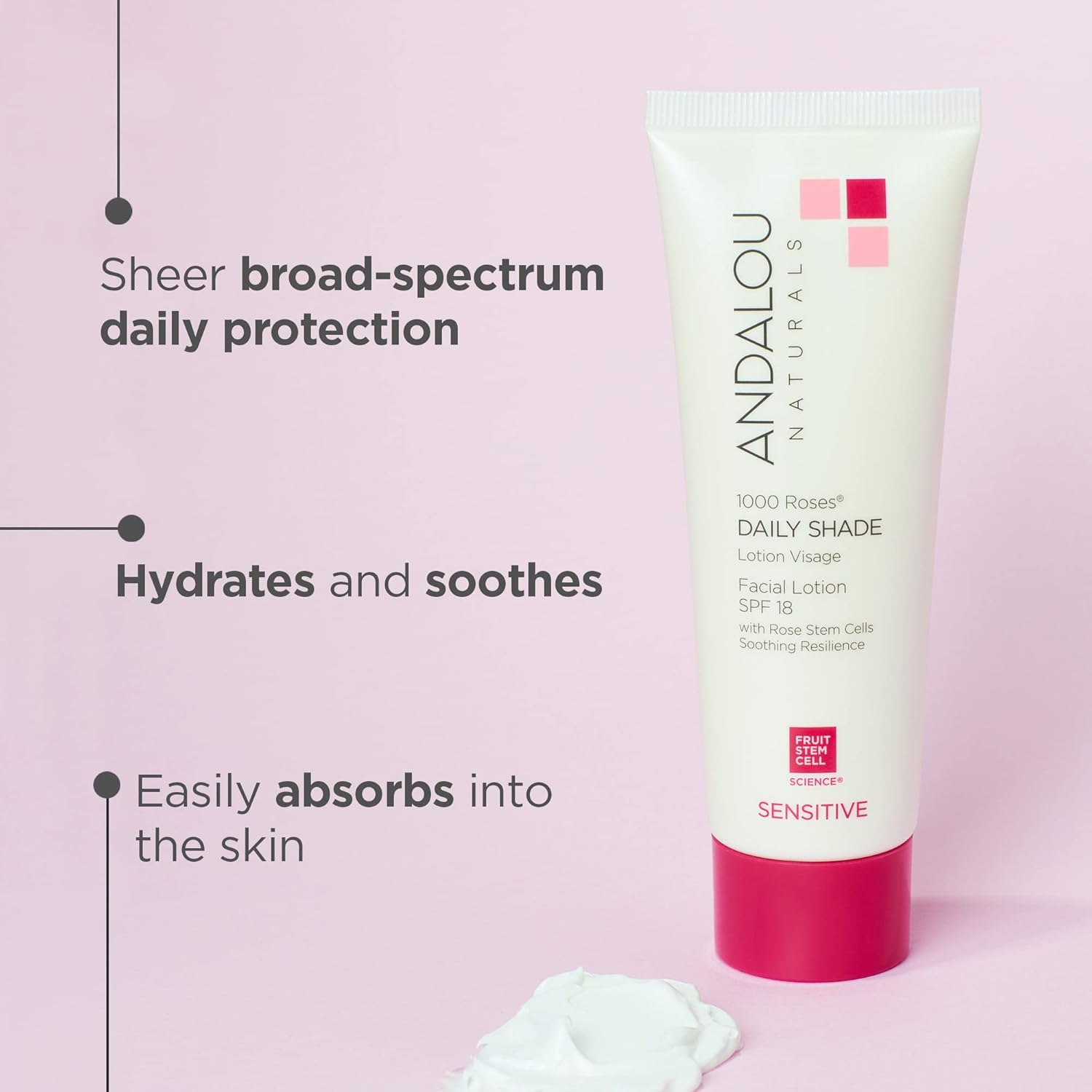 Andalou Naturals 1000 Roses Daily Shade Facial Lotion With Spf 18, 2-In-1 Hydrating & Soothing Moisturizer & Face Sunscreen, Broad Spectrum Protection, Hypoallergenic For Sensitive Skin, 2.7 Fl Oz : Beauty & Personal Care