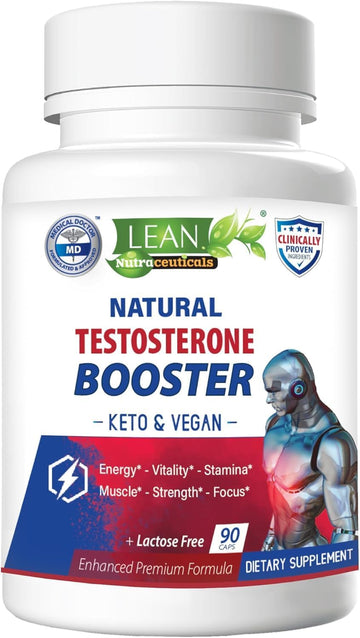 Testosterone Booster For Men - Lactose Free Natural Male Enhancement Supplement With Tongkat Ali, Dhea & Tribulus Terrestris - Keto Friendly And Vegan Pills For Energy, Mood, & Muscle - 90 Capsules