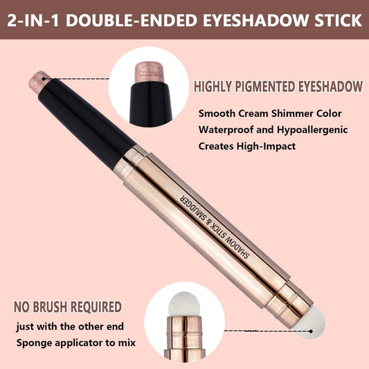 Cream Eyeshadow Stick,Nude Pink Smooth Shimmer Pencil,Hypoallergenic Waterproof Long Lasting Glitter Eye Shadow Pen Highlighter Stick ,Multi-Dimensional Eyes Look (Cream Shimmer 02#)