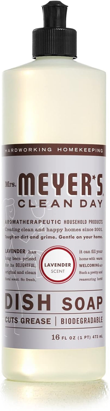 MRS. MEYER'S CLEAN DAY Liquid Dish Soap, Cruelty Free Formula, Lavender Scent, 16 oz